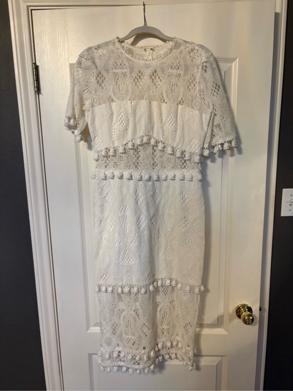 Alexis Lace Tassel Midi Dress White XL